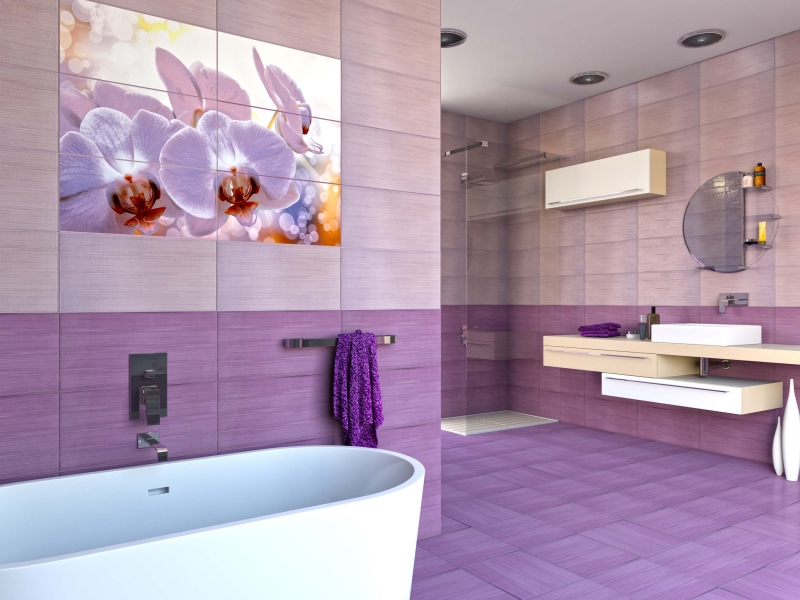 Плочки за баня в лилав цвят