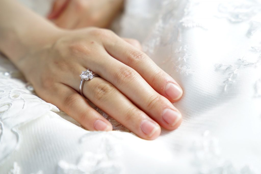 Женска ръка със златен годежен пръстен